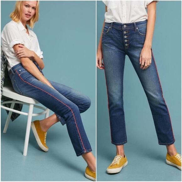 Anthropologie Pilcro and Letterpress Relaxed Straight Jean Red Stripe Size 26 - Picture 1 of 14